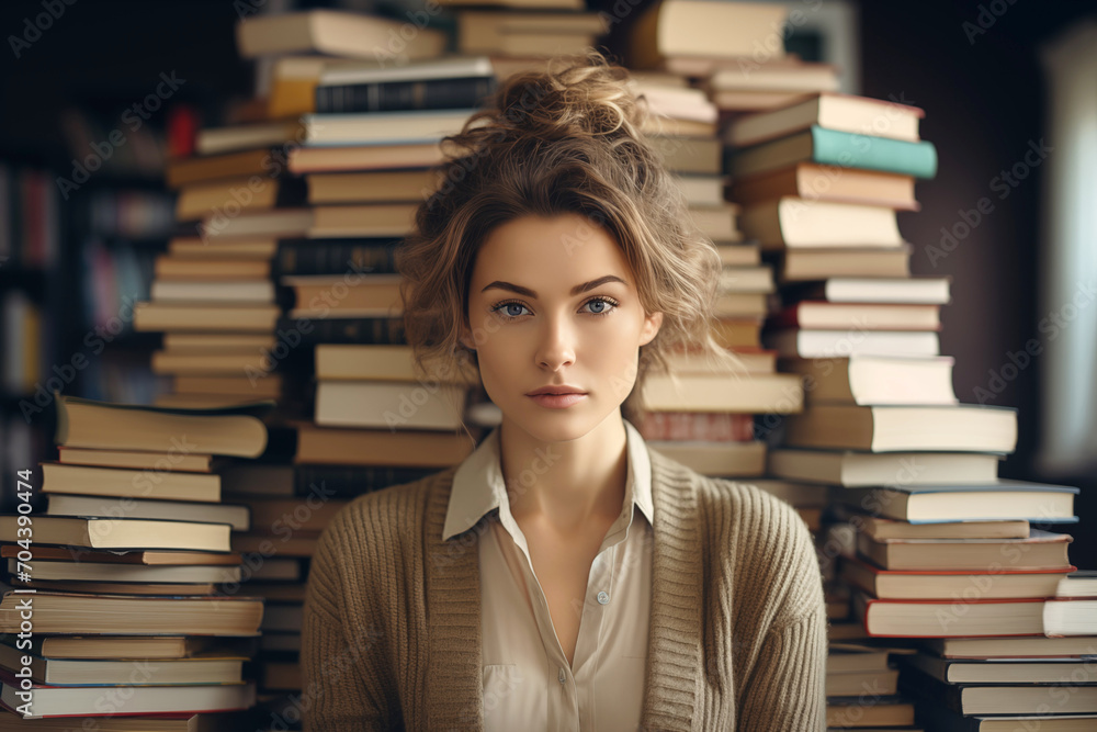 Female Librarian with a Stack of Books Female Librarian with a Stack of Books