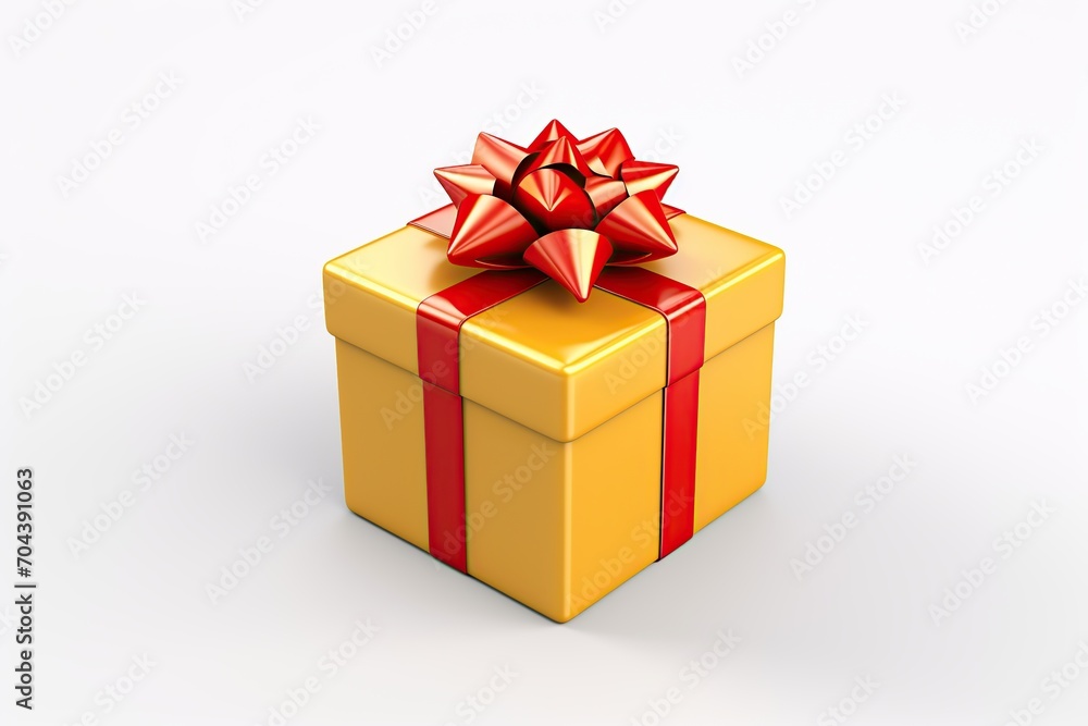 Gift box with ribbon bow on white background. 3D cartoon illustration Gift box with ribbon bow on white background. 3D cartoon illustration