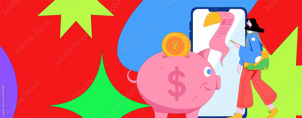Fototapeta premium Online shopping payment security character flat vector concept operation hand drawn illustration