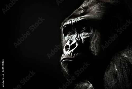 Black and White Photo of a Gorilla in Its Natural Habitat © Piotr