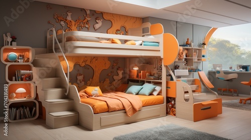 A modern and colorful bedroom for a child © duyina1990