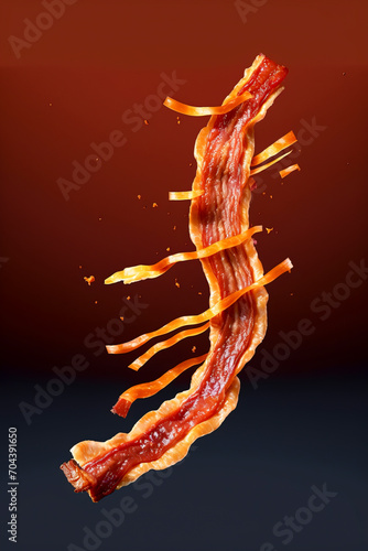 Sculptural Bacon Strips Cascade Created with Generative AI Technology
