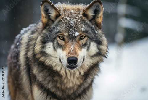 Majestic Wolf Staring at Camera in Snowy Landscape © Piotr