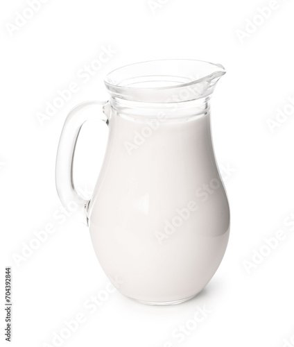 Jug of milk on white background
