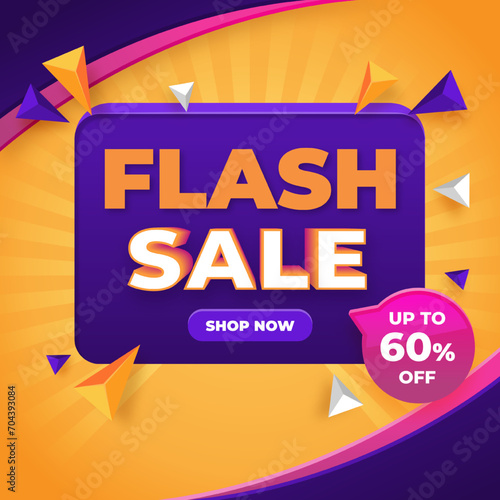 Flash Sale Vector Realistic 3d with discount up to 60 .  Special Offer. Vector illustration. Shop Now. Get discount 60 .