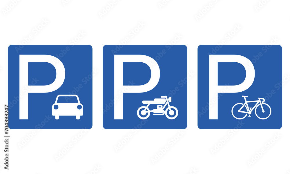 Printable bundle set rectangle blue simple parking sign for car, motorcycle, bike and bicycle Printable bundle set rectangle blue simple parking sign for car, motorcycle, bike and bicycle