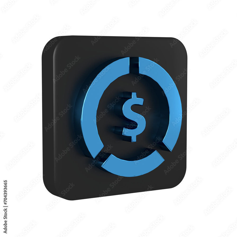 Blue Coin money with dollar symbol icon isolated on transparent background. Banking currency sign. Cash symbol. Black square button. Blue Coin money with dollar symbol icon isolated on transparent background. Banking currency sign. Cash symbol. Black square button.