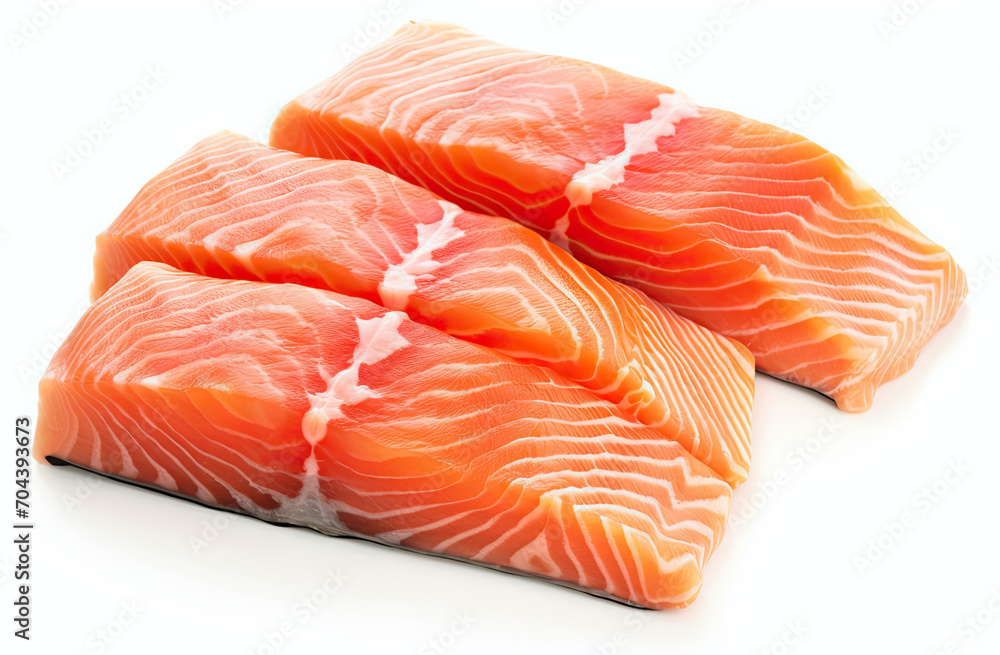 Three Pieces of Salmon on a White Background Three Pieces of Salmon on a White Background