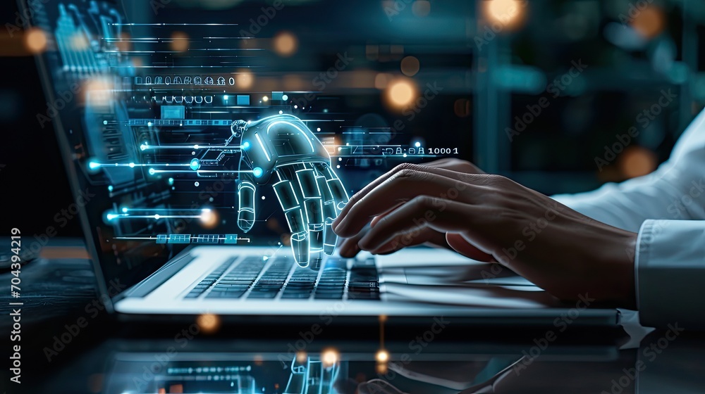man using laptop for searching of technology smart open AI or artificial intelligence using an artificial intelligence chatbot developed. man using laptop for searching of technology smart open AI or artificial intelligence using an artificial intelligence chatbot developed.