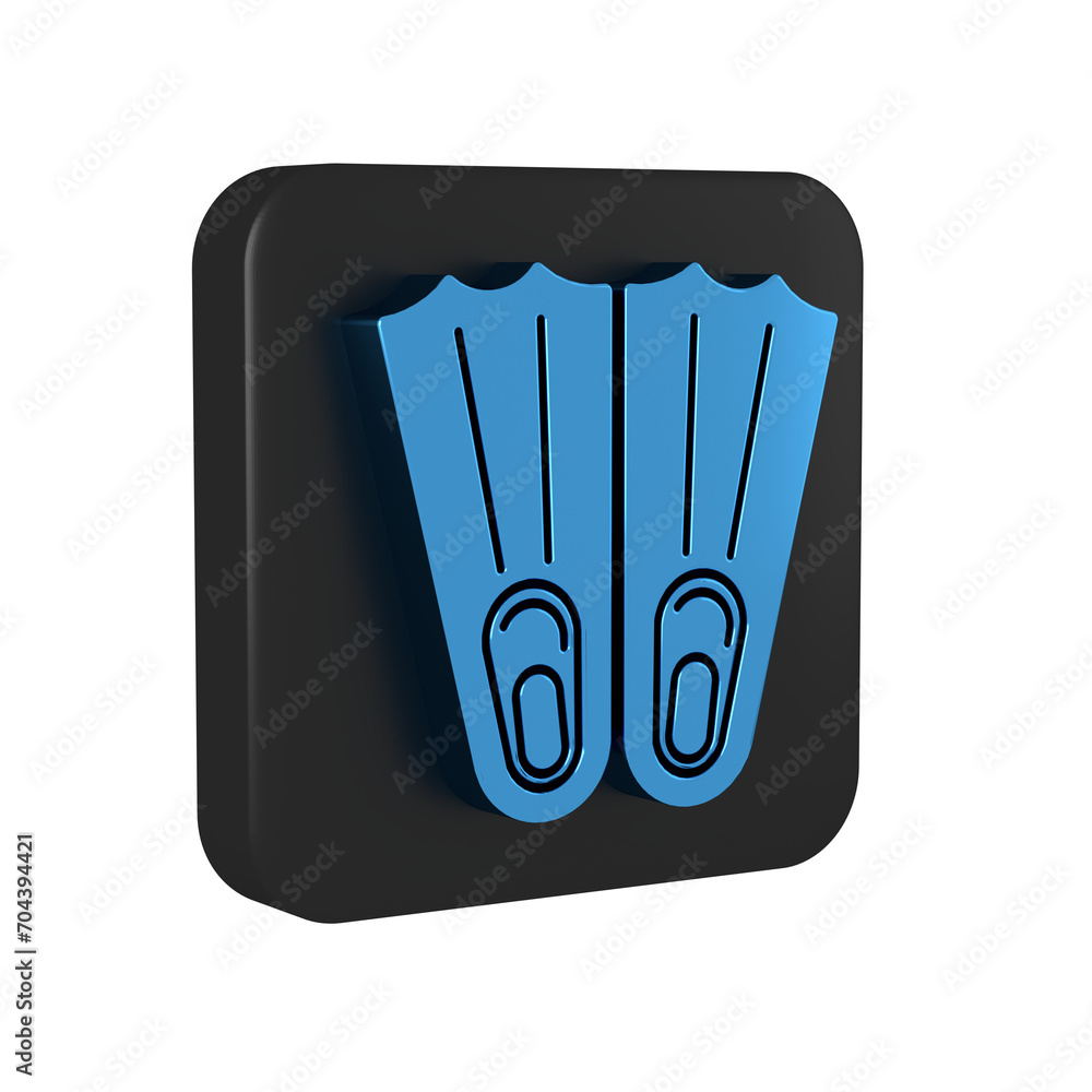 Blue Rubber flippers for swimming icon isolated on transparent background. Diving equipment. Extreme sport. Sport equipment. Black square button. Blue Rubber flippers for swimming icon isolated on transparent background. Diving equipment. Extreme sport. Sport equipment. Black square button.