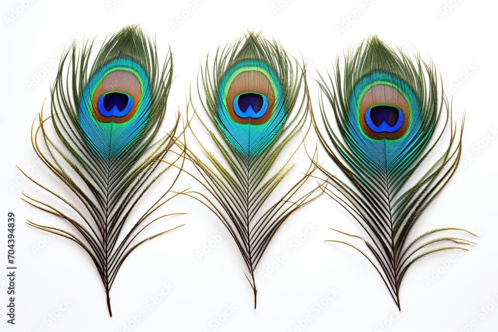 Obraz premium Peacock feathers on white background