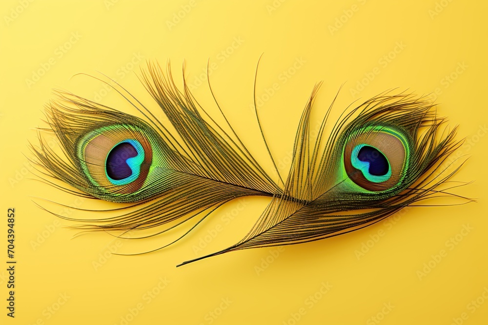 Obraz premium Peacock feathers on yellow background