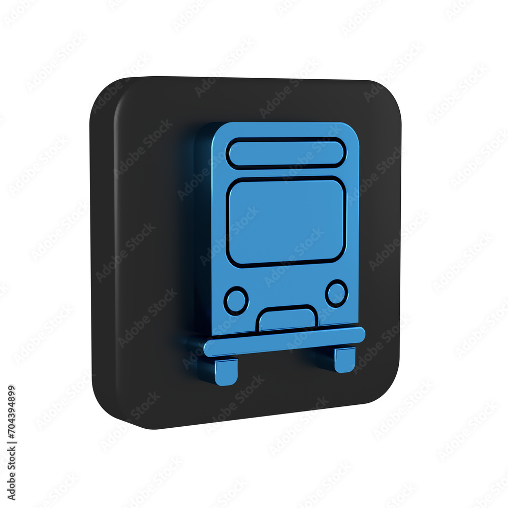 Blue Bus icon isolated on transparent background. Transportation concept. Bus tour transport sign. Tourism or public vehicle symbol. Black square button. Blue Bus icon isolated on transparent background. Transportation concept. Bus tour transport sign. Tourism or public vehicle symbol. Black square button.