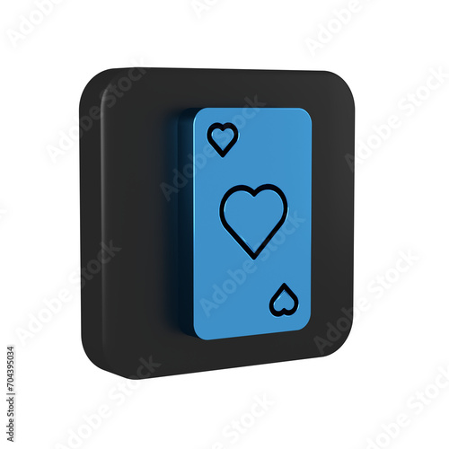 Fototapeta Naklejka Na Ścianę i Meble -  Blue Playing card with heart symbol icon isolated on transparent background. Casino gambling. Black square button.