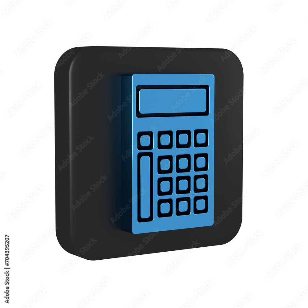 Blue Calculator icon isolated on transparent background. Accounting symbol. Business calculations mathematics education and finance. Black square button. Blue Calculator icon isolated on transparent background. Accounting symbol. Business calculations mathematics education and finance. Black square button.