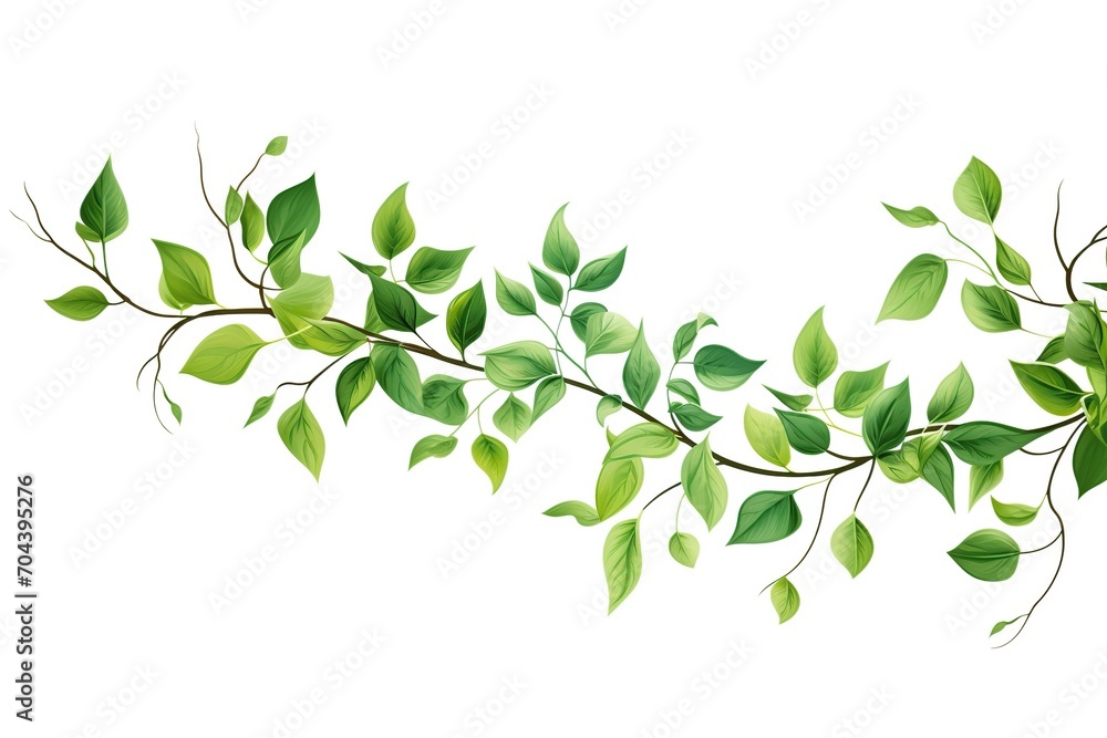 Illustration of tree branch with green leaves on white background Illustration of tree branch with green leaves on white background