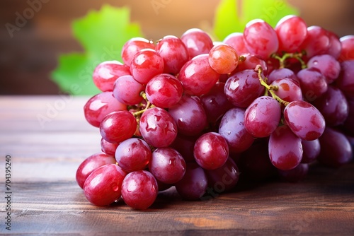 Ripe red grape on wooden background