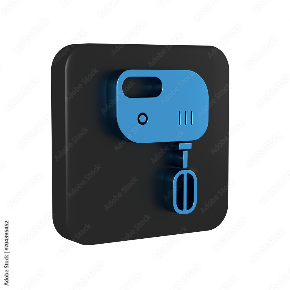 Blue Electric mixer icon isolated on transparent background. Kitchen blender. Black square button. Blue Electric mixer icon isolated on transparent background. Kitchen blender. Black square button.