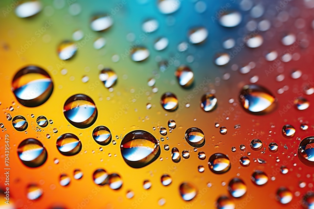 Water drops on colorful glass background