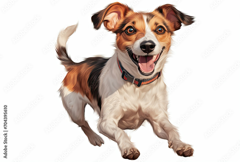 Brown and White Dog Running on White Background