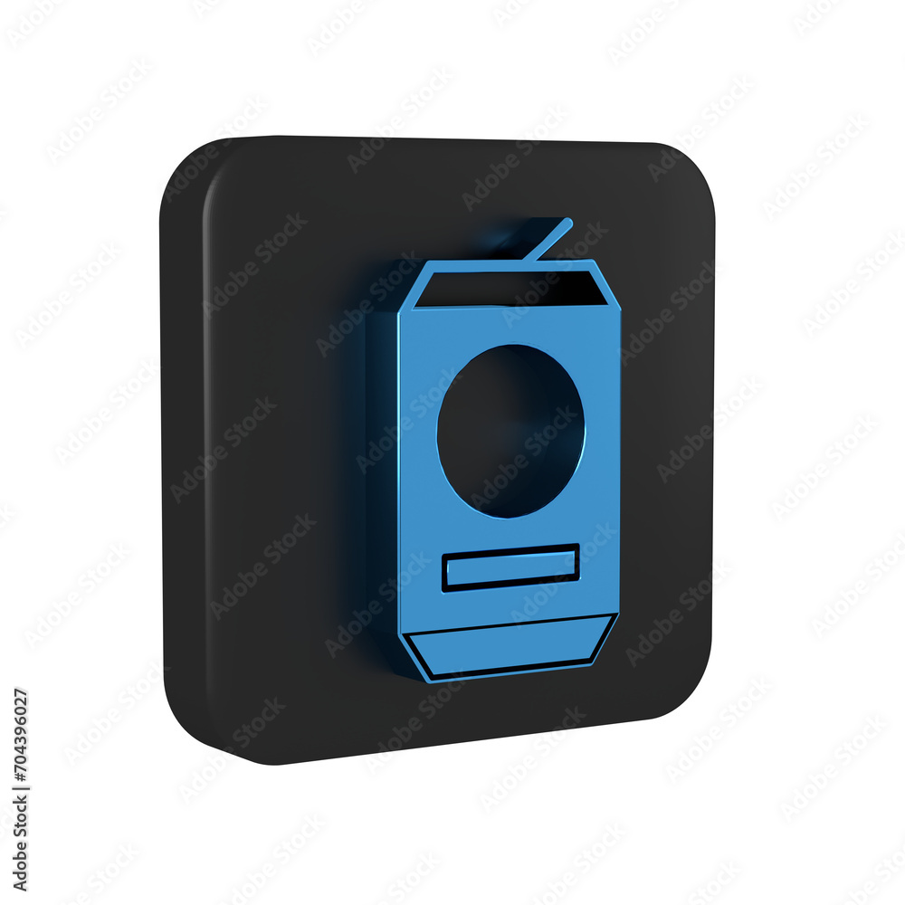 Blue Beer can icon isolated on transparent background. Black square button. Blue Beer can icon isolated on transparent background. Black square button.
