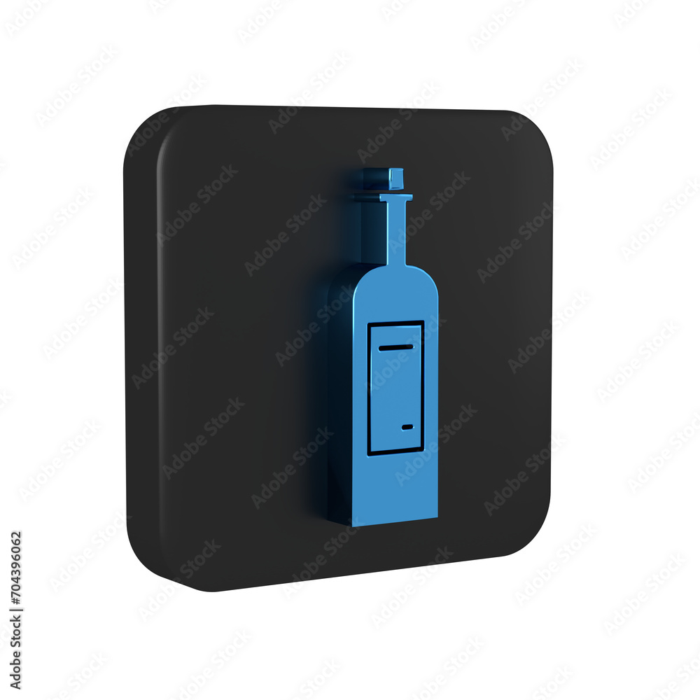 Blue Bottle of wine icon isolated on transparent background. Black square button. Blue Bottle of wine icon isolated on transparent background. Black square button.
