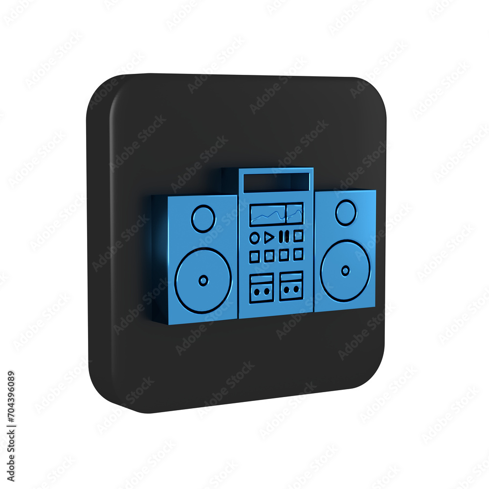 Blue Home stereo with two speakers icon isolated on transparent background. Music system. Black square button. Blue Home stereo with two speakers icon isolated on transparent background. Music system. Black square button.