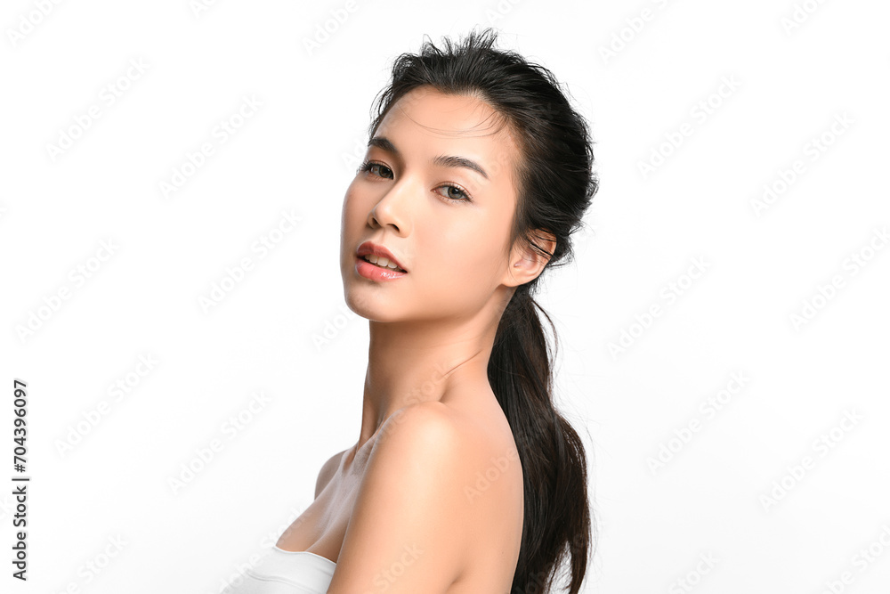 Beautiful young asian woman with clean fresh skin on white background, Face care, Facial treatment, Cosmetology, beauty and spa, Asian women portrait. Beautiful young asian woman with clean fresh skin on white background, Face care, Facial treatment, Cosmetology, beauty and spa, Asian women portrait.