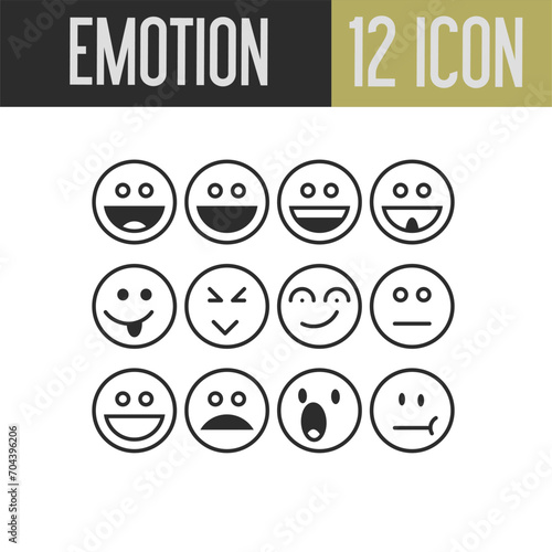collection of 12 line emoticons. circle icons of various facial expressions in vector form.