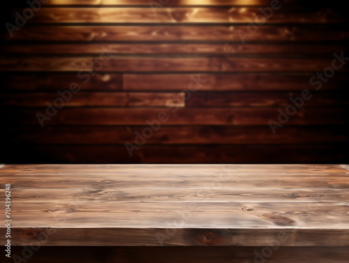 Rustic wooden table with a blurred background