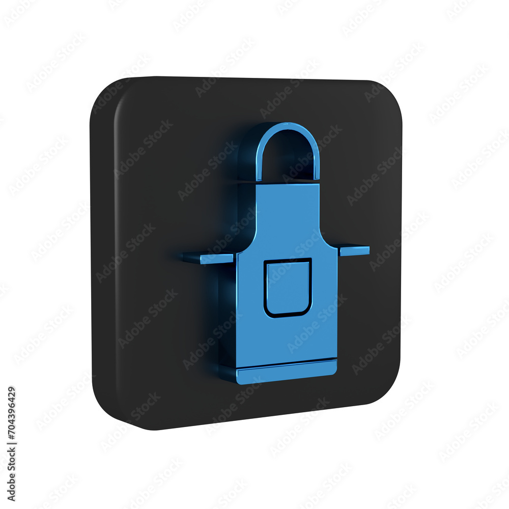 Blue Kitchen apron icon isolated on transparent background. Chef uniform for cooking. Black square button. Blue Kitchen apron icon isolated on transparent background. Chef uniform for cooking. Black square button.