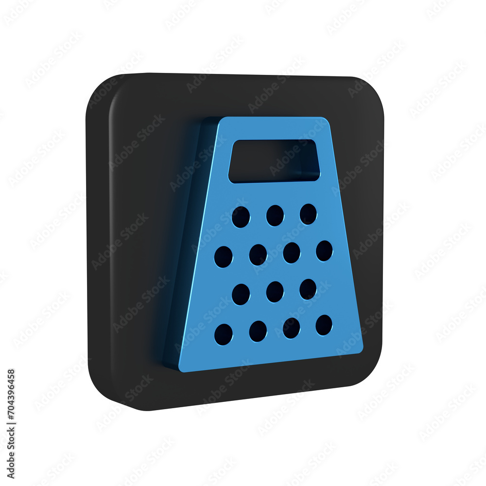 Blue Grater icon isolated on transparent background. Kitchen symbol. Cooking utensil. Cutlery sign. Black square button. Blue Grater icon isolated on transparent background. Kitchen symbol. Cooking utensil. Cutlery sign. Black square button.
