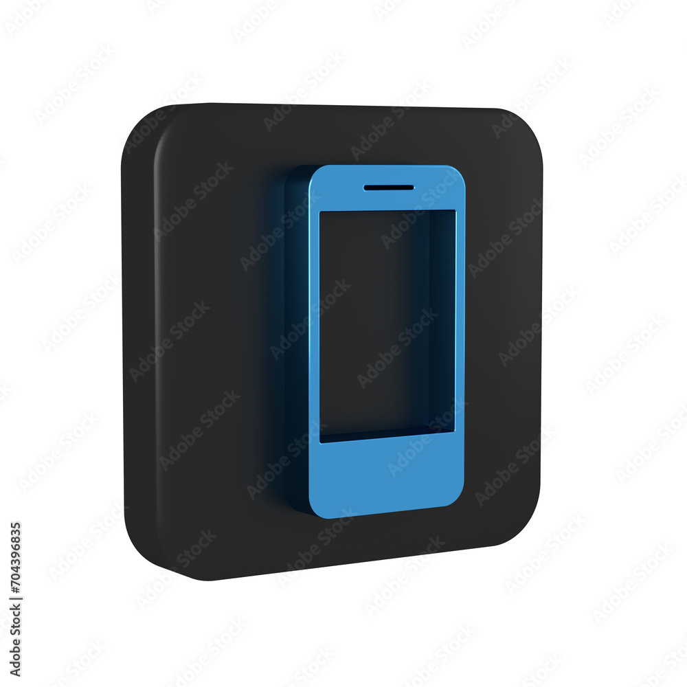 Blue Mobile smart phone with app delivery tracking icon isolated on transparent background. Parcel tracking. Black square button. Blue Mobile smart phone with app delivery tracking icon isolated on transparent background. Parcel tracking. Black square button.