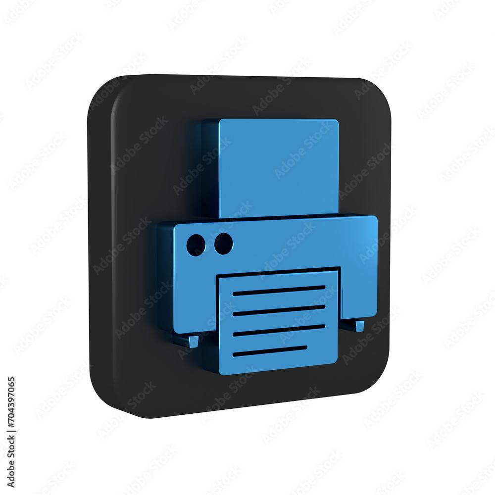 Blue Printer icon isolated on transparent background. Black square button. Blue Printer icon isolated on transparent background. Black square button.