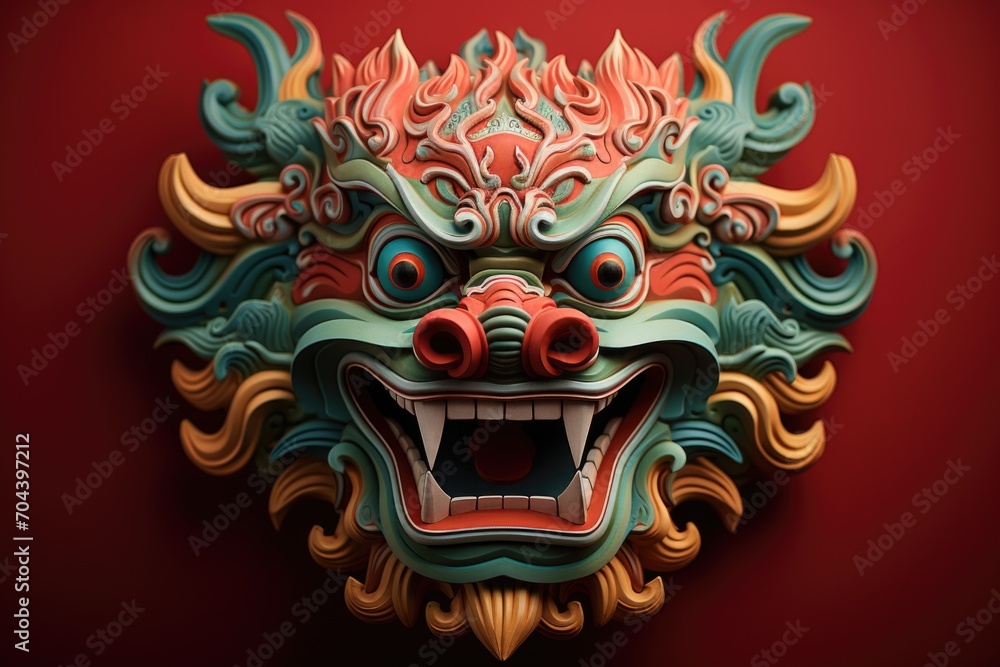 Fototapeta premium Chinese zodiac dragon on red color background