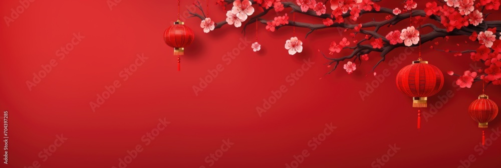 Sky lanterns on a sakura branch for Chinese New Year Sky lanterns on a sakura branch for Chinese New Year