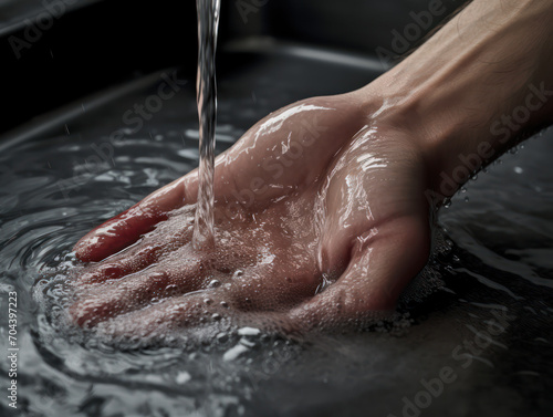 Washing hands with clear and clean water