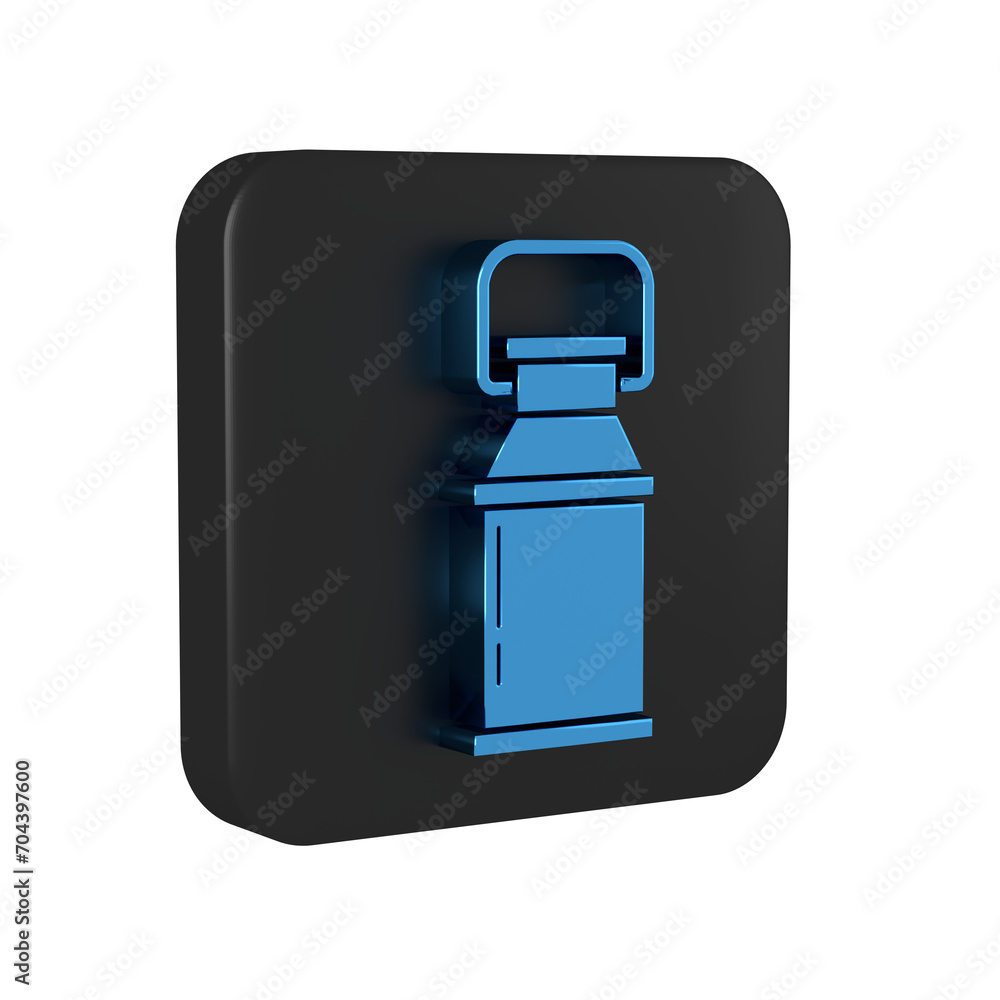 Blue Can container for milk icon isolated on transparent background. Black square button. Blue Can container for milk icon isolated on transparent background. Black square button.