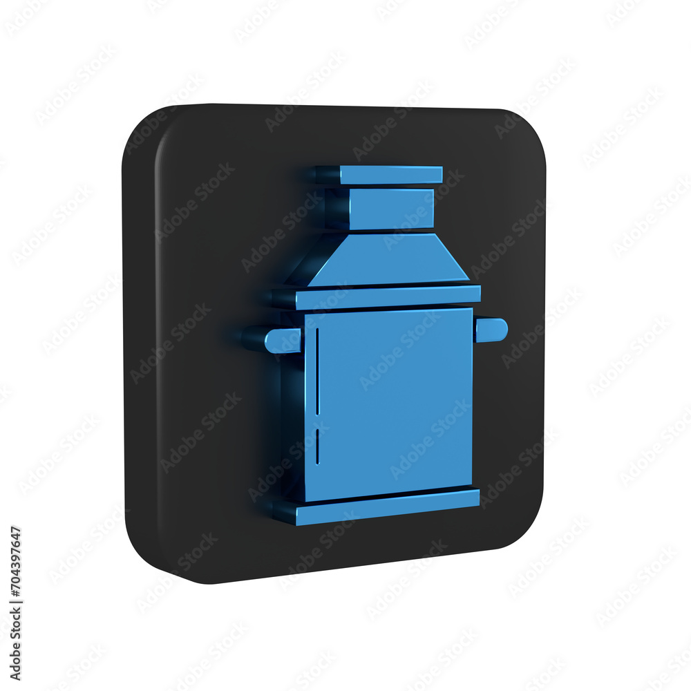 Blue Can container for milk icon isolated on transparent background. Black square button. Blue Can container for milk icon isolated on transparent background. Black square button.