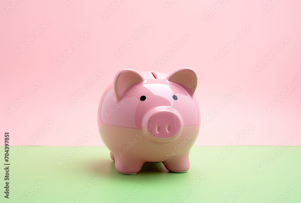 Pink Piggy Bank Sitting on Green Surface