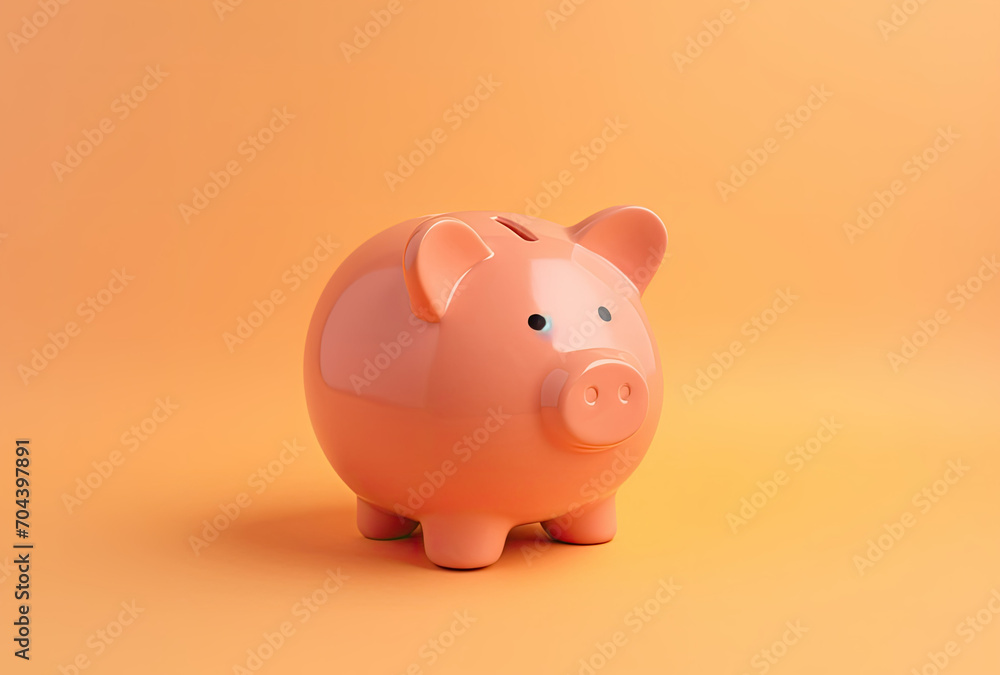 Pink Piggy Bank on Yellow Background