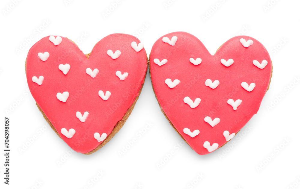 Red heart shaped cookies on white background. Valentine's Day celebration Red heart shaped cookies on white background. Valentine's Day celebration