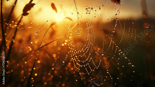 Sunset Spider Web Dewdrops