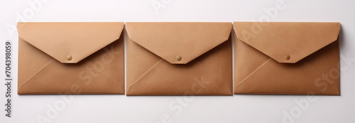 Three Envelopes Resting on White Wall, Simple and Neat