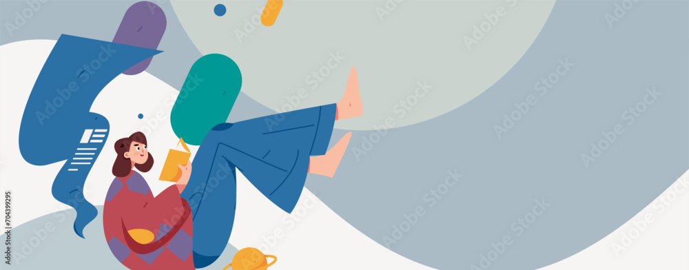 Obraz premium Character reading quietly vector concept operation hand drawn illustration