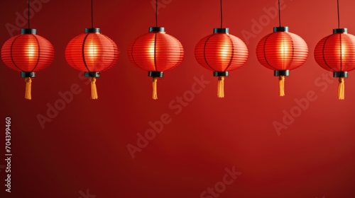 Chinese New Year lanterns on a red background.