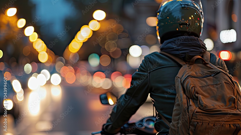 A motorcyclist on a bike overcomes urban challenges and obstacles, showcasing their skills and style. Excitement and energy of their urban ride, surrounded by bustling city streets. Cropped image. A motorcyclist on a bike overcomes urban challenges and obstacles, showcasing their skills and style. Excitement and energy of their urban ride, surrounded by bustling city streets. Cropped image.