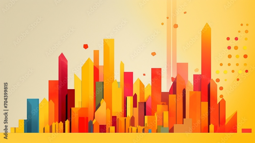 Artistic representation of business growth through colorful shapes on a yellow canvas.