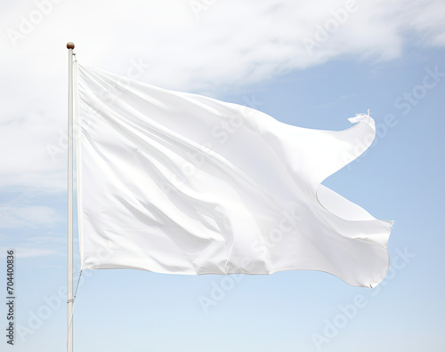 White Flag Fluttering in Sunlight on a Clear Day