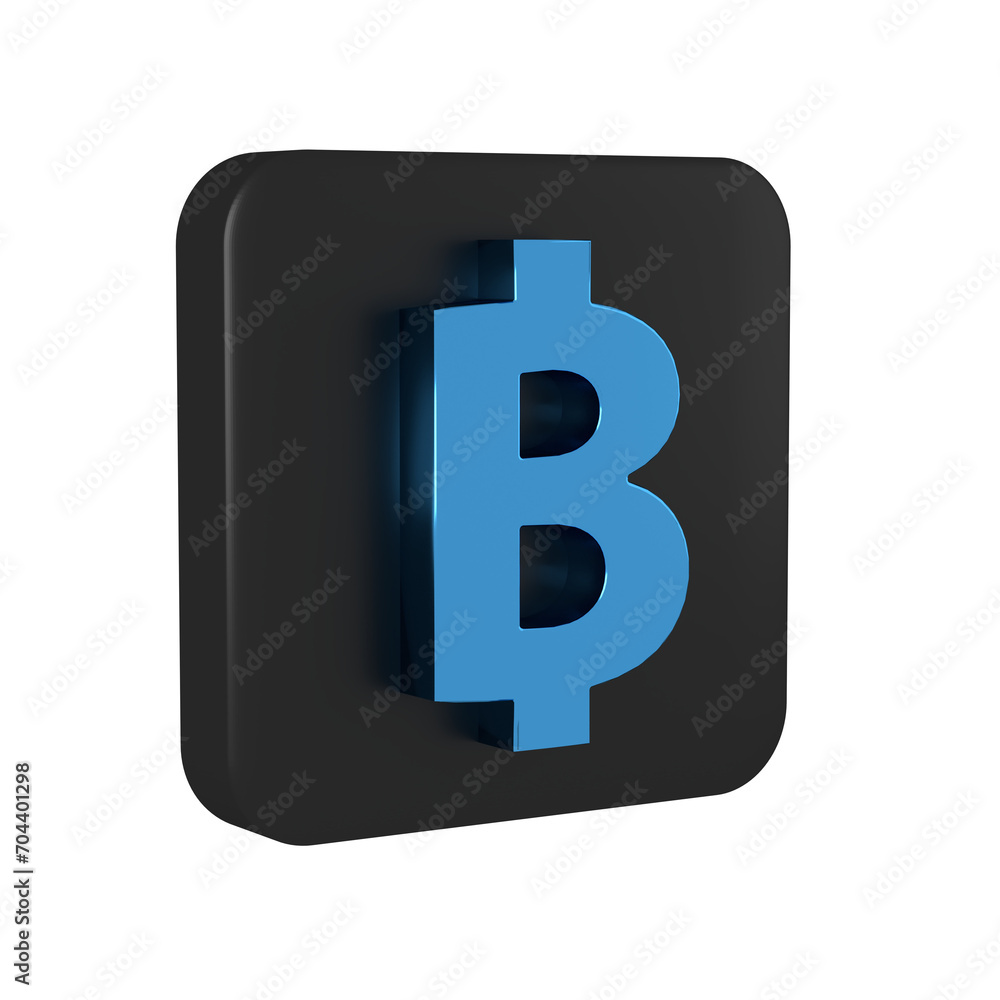 Blue Cryptocurrency coin Bitcoin icon isolated on transparent background. Physical bit coin. Blockchain based secure crypto currency. Black square button. Blue Cryptocurrency coin Bitcoin icon isolated on transparent background. Physical bit coin. Blockchain based secure crypto currency. Black square button.